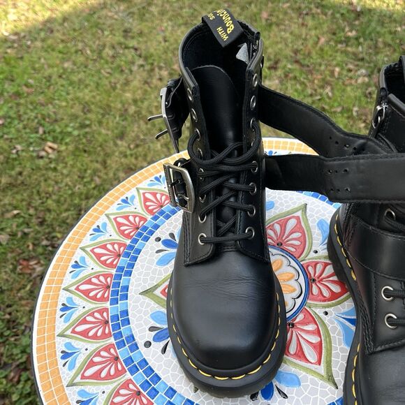 Dr. Doc Martens Women's Size 5 Bex Double 1460 Strap 8-Eye Lace Up Black Boots - Picture 4 of 9